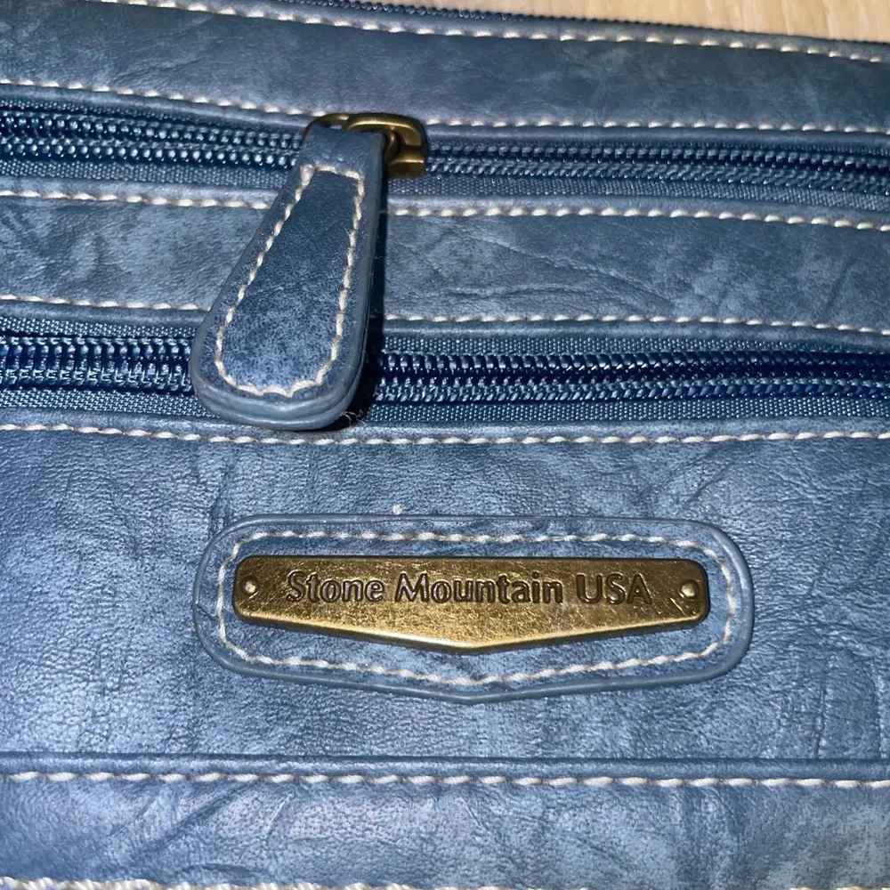 Stone Mountain Blue Jean Denim Look Crossbody Wristlet Bag - Picture 5 of 14